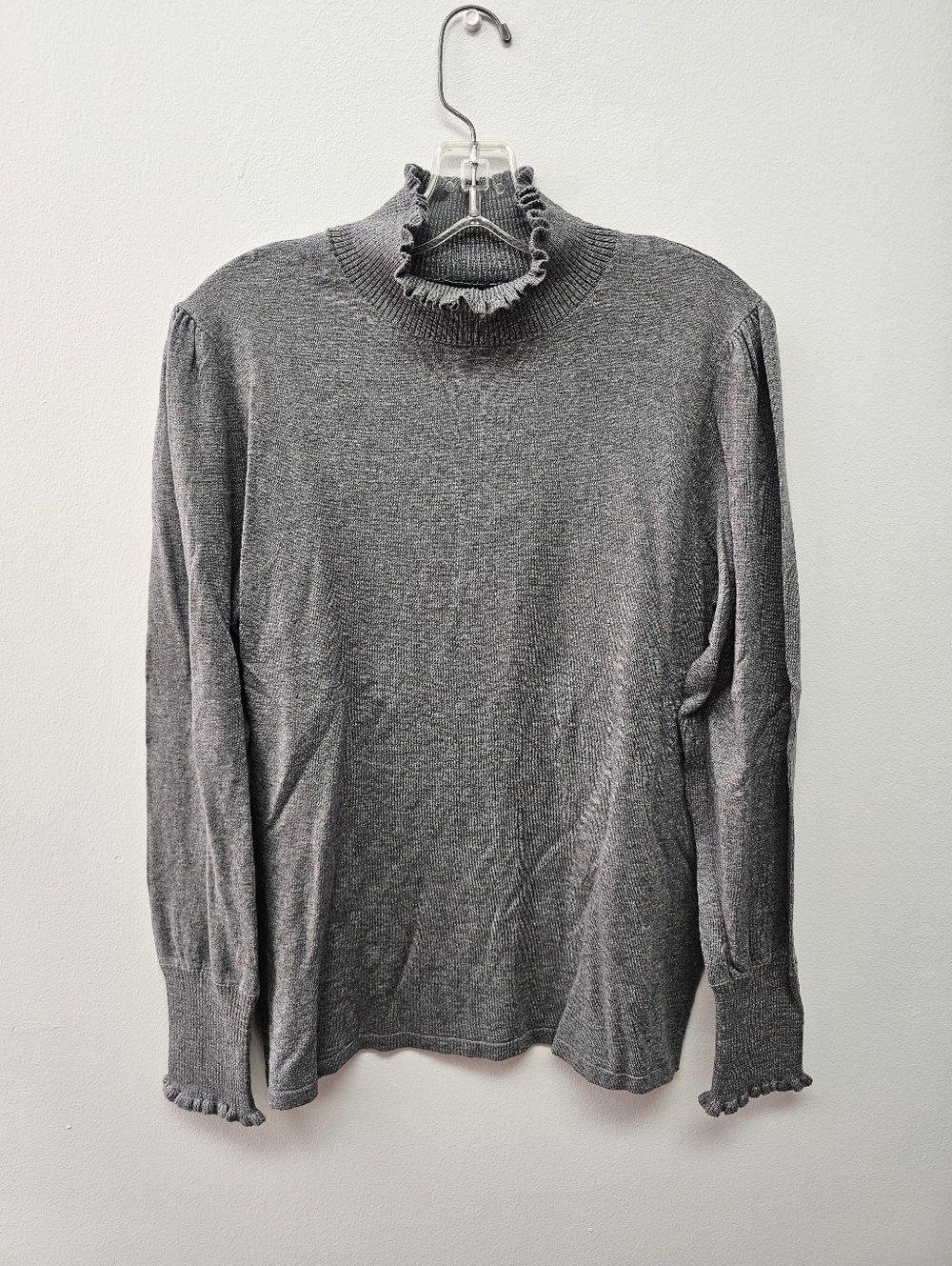 Ruffle Mock-Neck Sweater in Gray - Oui